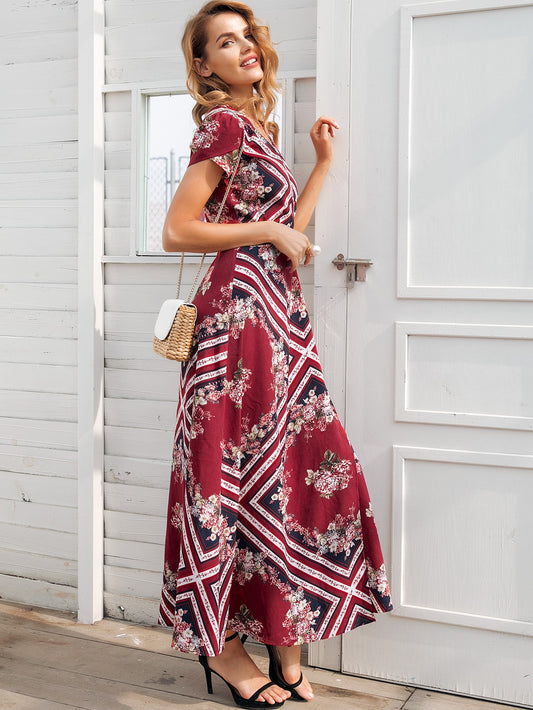 Flower Print Flippy Hem Belted Dress