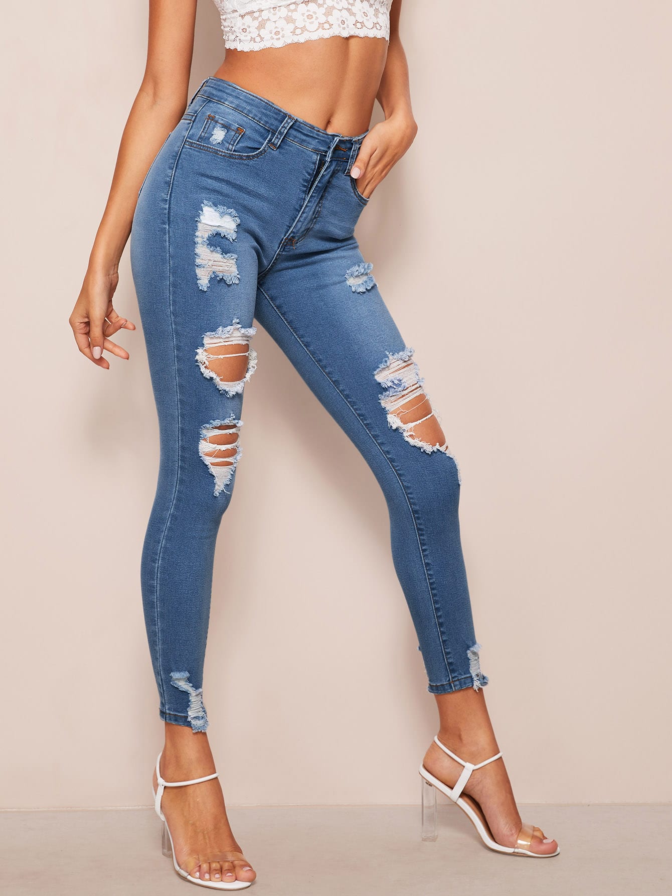 Distressed Faded Skinny Jeans
