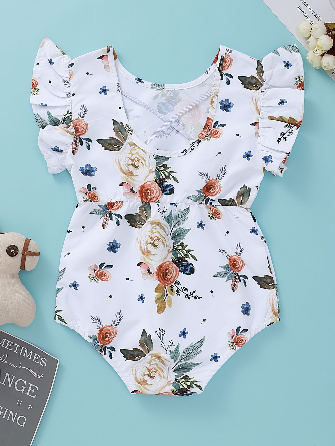 Baby Girl Allover Floral Print Ruffle Cuff Bodysuit