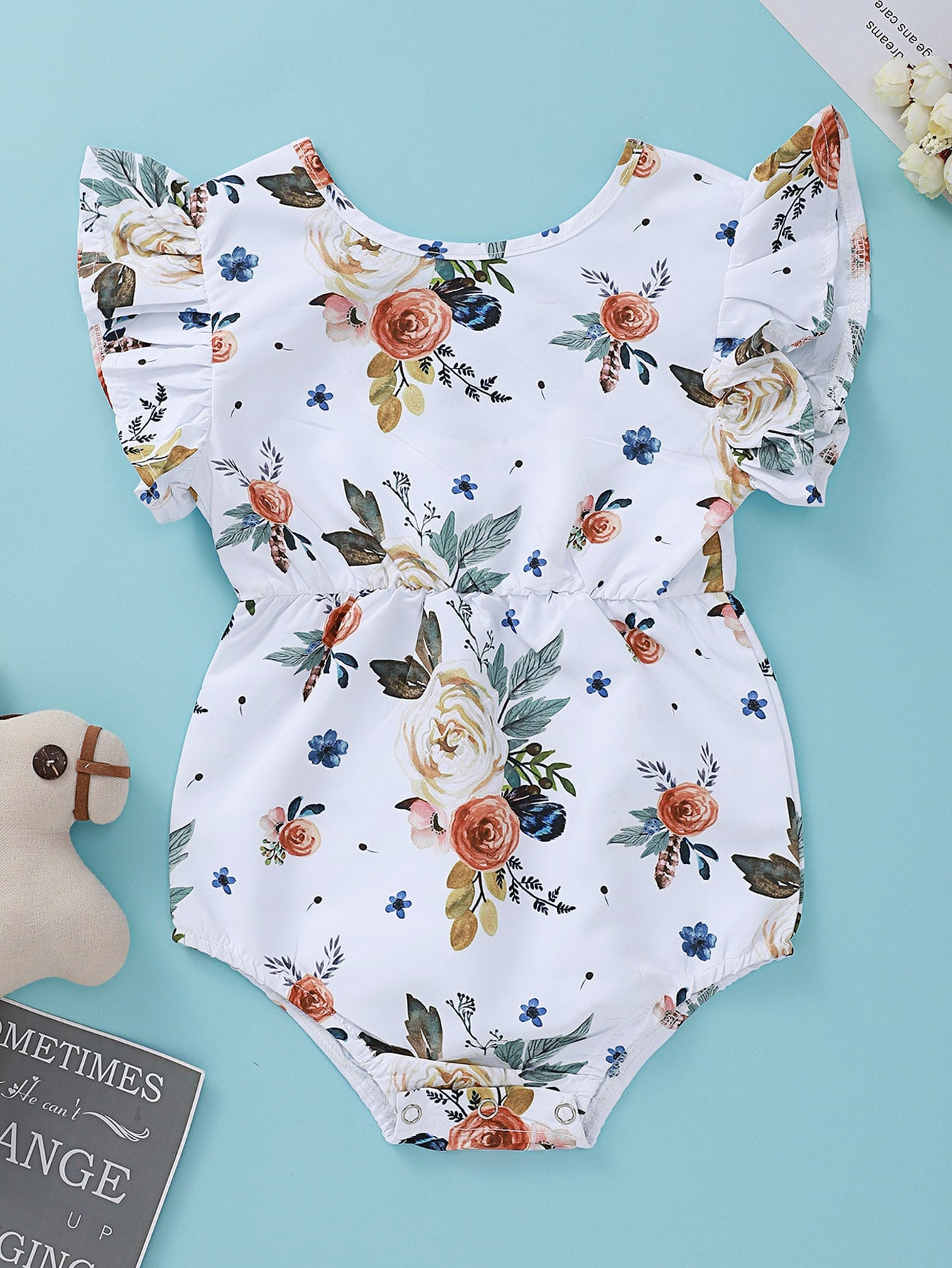Baby Girl Allover Floral Print Ruffle Cuff Bodysuit
