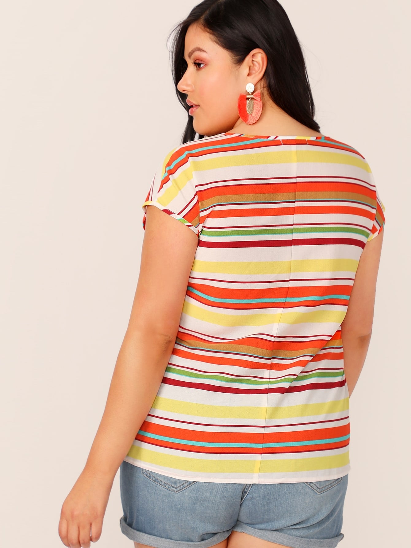 Plus Curved Colorful Striped Top