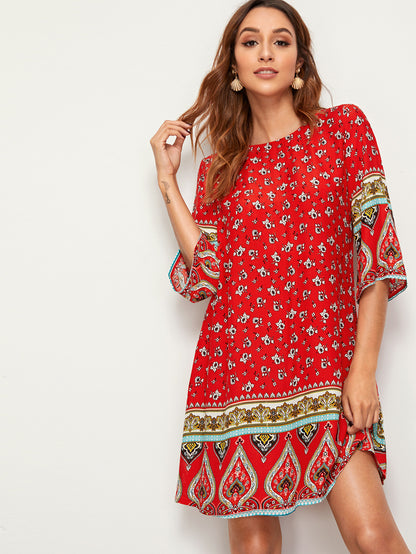 Tribal & Ditsy Floral Print Tunic Dress | Amy's Cart Singapore