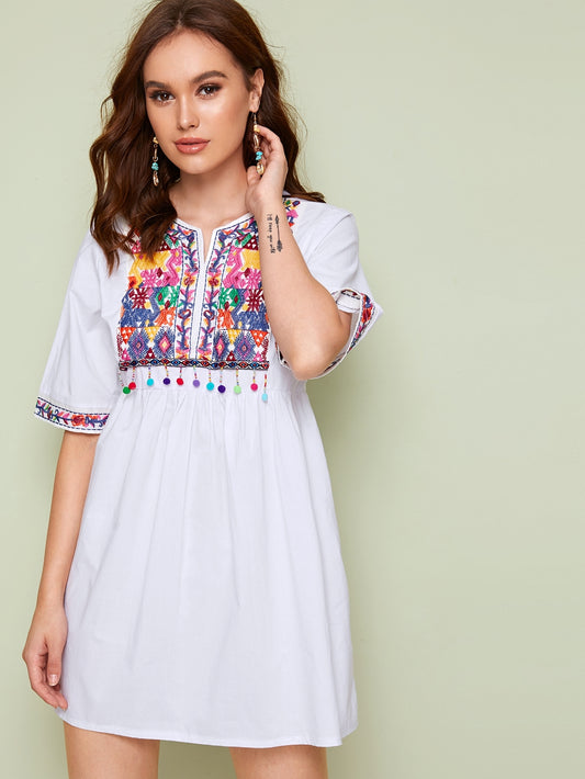 Tribal Embroidered Smock Dress