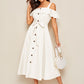 Flounce Foldover Button Front Self Belted Dress