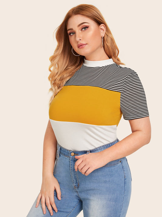 Plus Mock Neck Cut-and-Sew Top