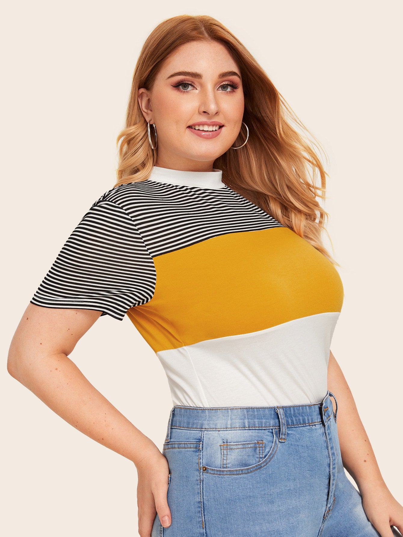 Plus Mock Neck Cut-and-Sew Top