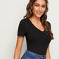Solid Rib-knit Fitted Top