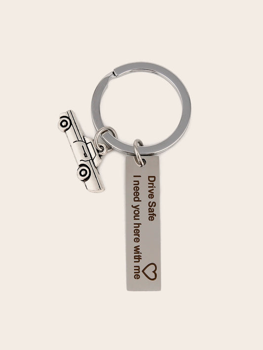 Slogan Engraved & Car Charm Keychain