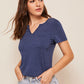 Solid Pocket Patch Notched Neck Tee
