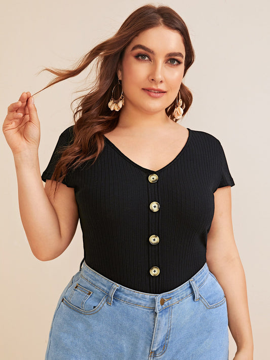 Plus Solid Button Front Tee