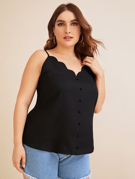 Plus Scallop Trim Button Front Cami Top