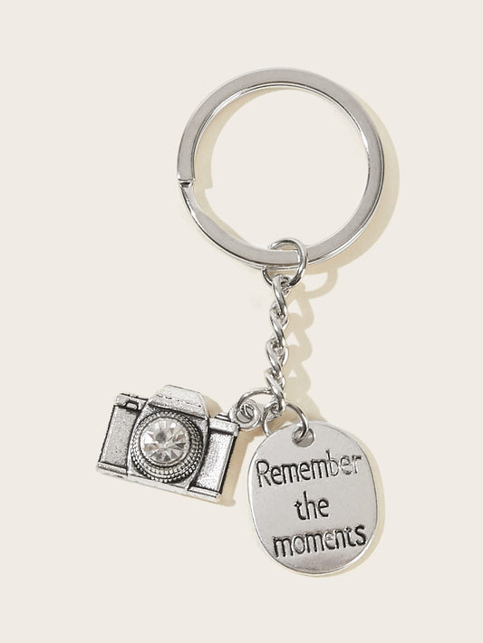 Letter Engraved & Camera Charm Keychain