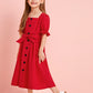 Toddler Girls Square Neck Button Front Belted A-line Dress
