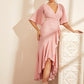 Split Sleeve Ruffle Hem Wrap Dress