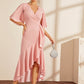 Split Sleeve Ruffle Hem Wrap Dress