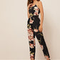 Floral Print Button Front Belted Cami Jumpsuit