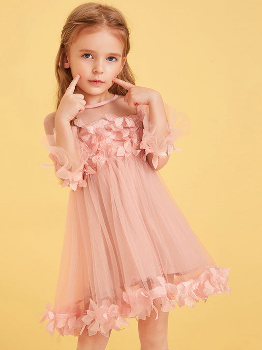 Toddler Girls Stereo Flower Keyhole Back Tutu Dress
