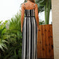 Polka-dot & Striped Split Thigh Belted Slip Dress