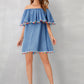 Colorful Pom Pom Off Shoulder Denim Dress