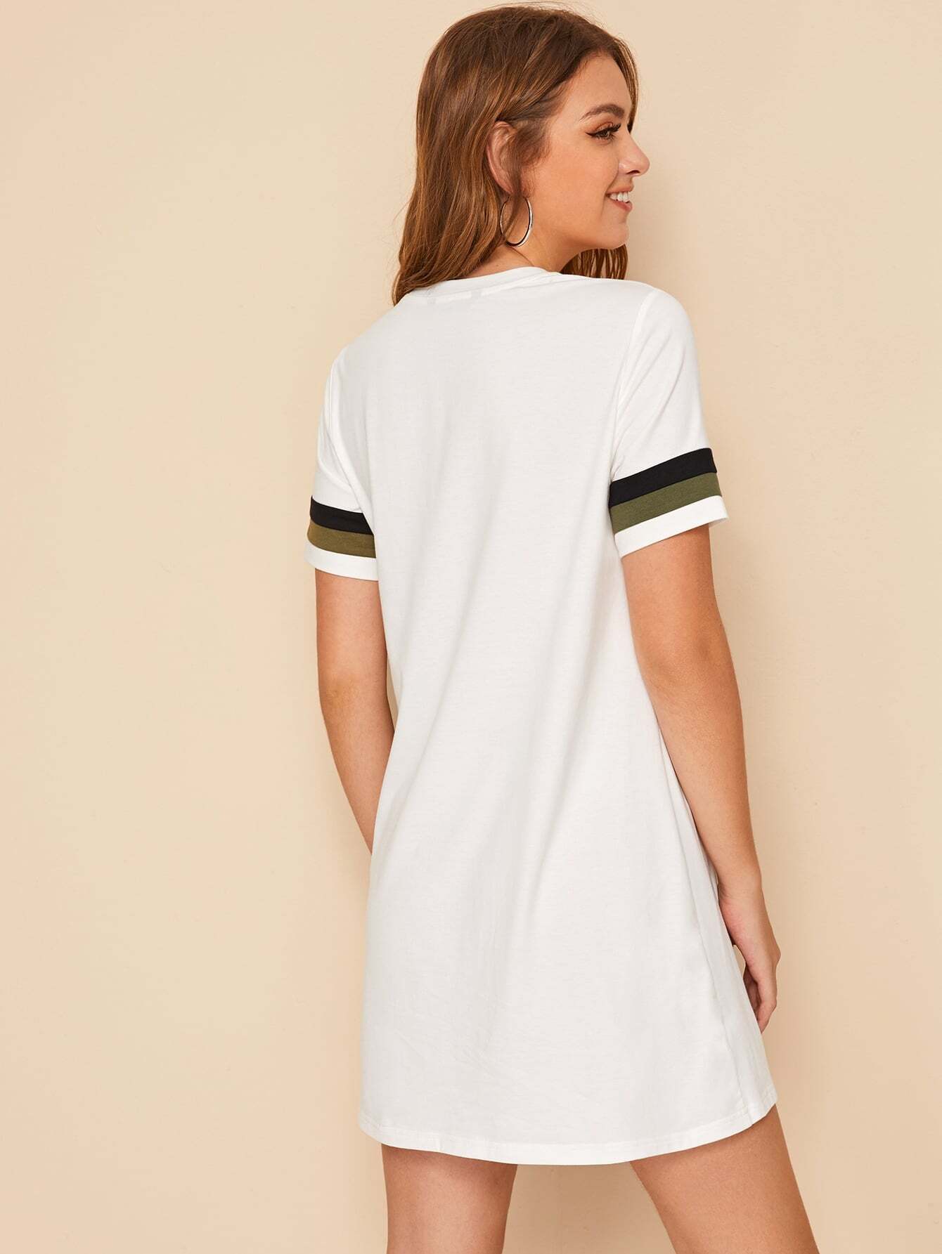 Camo Print Color-block T-shirt Dress