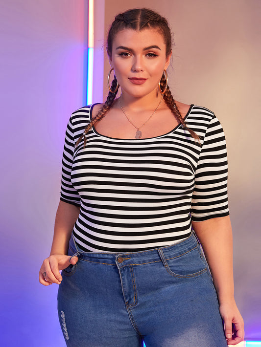 Plus Striped Form Fitted Top
