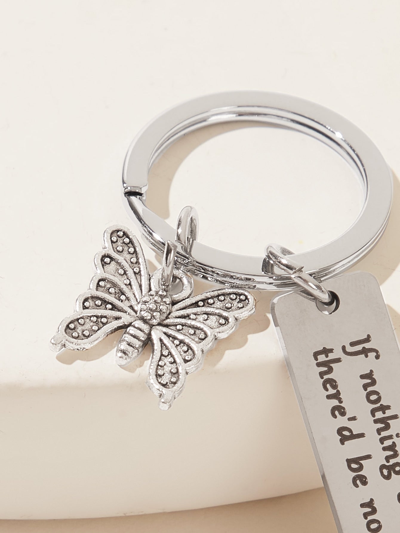 Butterfly & Letter Engraved Charm Keychain