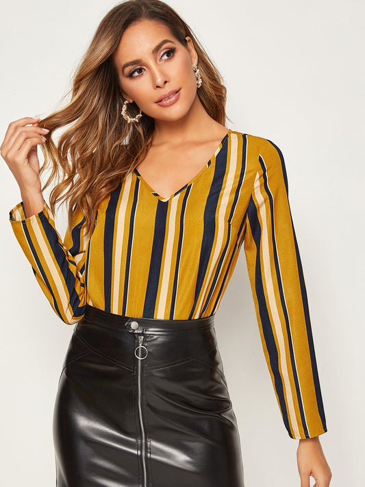 V-neck Striped Top