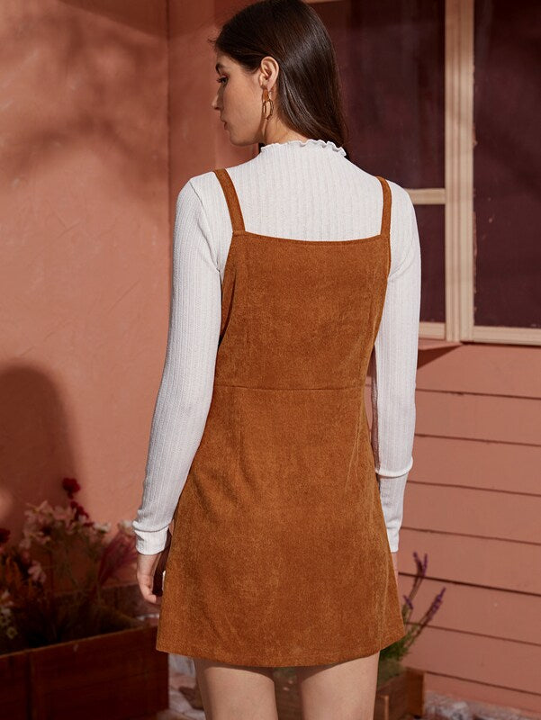 Button Through Corduroy Cami Dress Without Belted | Amy's Cart Singapore
