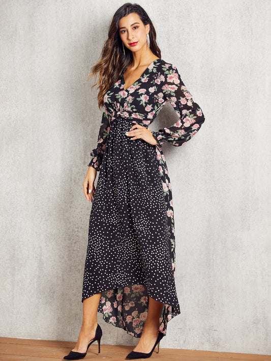 SBetro Polka-dot & Floral High Low Hem Dress