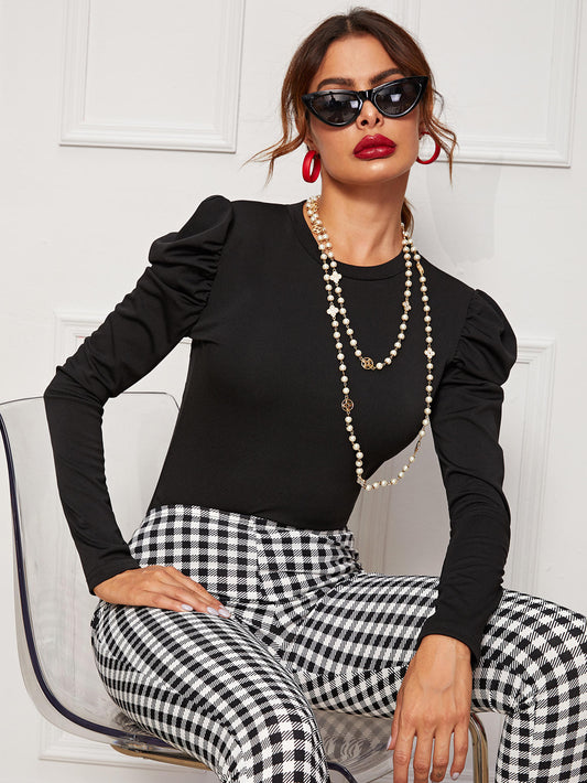 Solid Puff Sleeve Fitted Tee