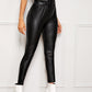 Buckle Belted Leather Look Pants