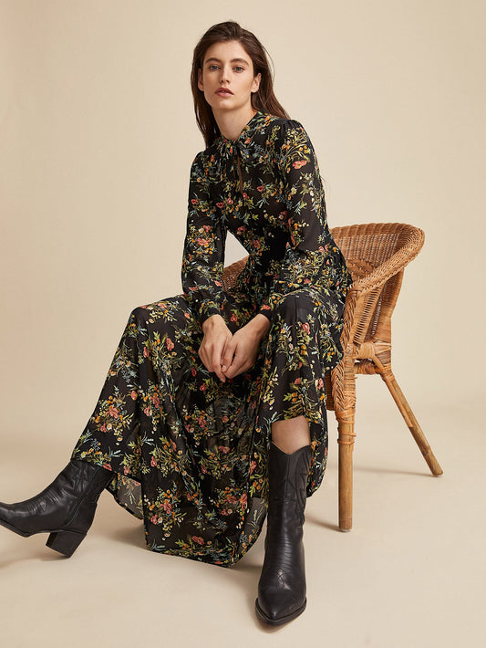 Premium Tie Neck Floral Print Dress