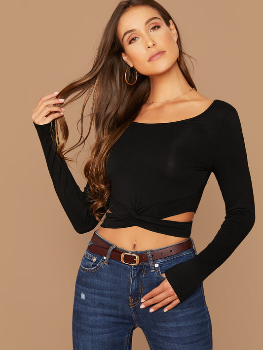 Solid Cut Out Crisscross Front Crop Top