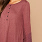 Button Front Curved Hem Lace Detail Tee