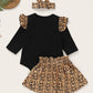 Baby Girl Letter Graphic Romper & Allover Leopard Skirt & Headband