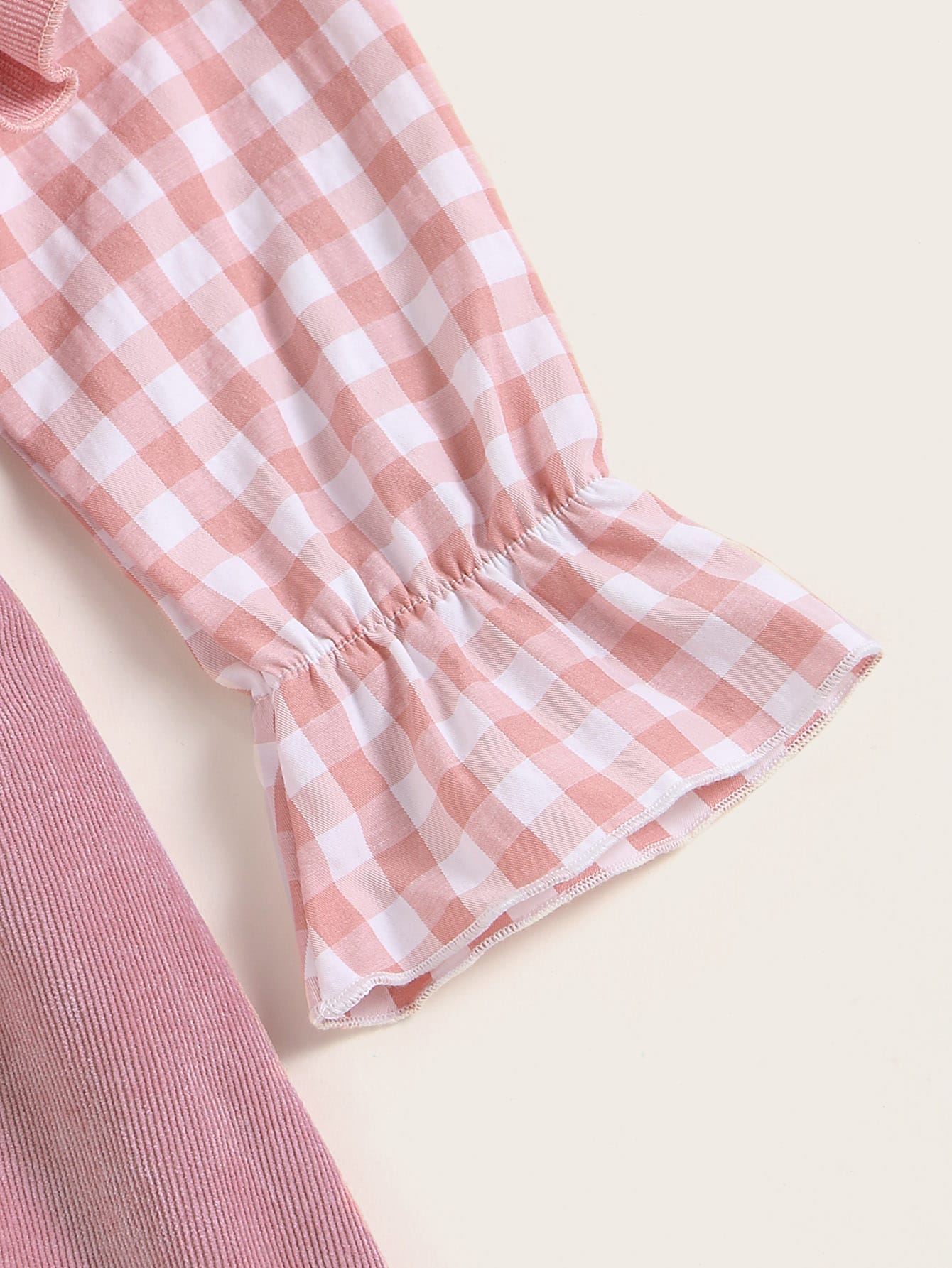 Baby Girl Gingham Blouse & Ruffle Trim Corduroy Suspender Skirt
