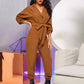 Notched Collar Buttoned Roll-up Sleeve Self Belted Jumpsuit
