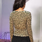Hook and Eye Front Leopard Fitted Velvet Top