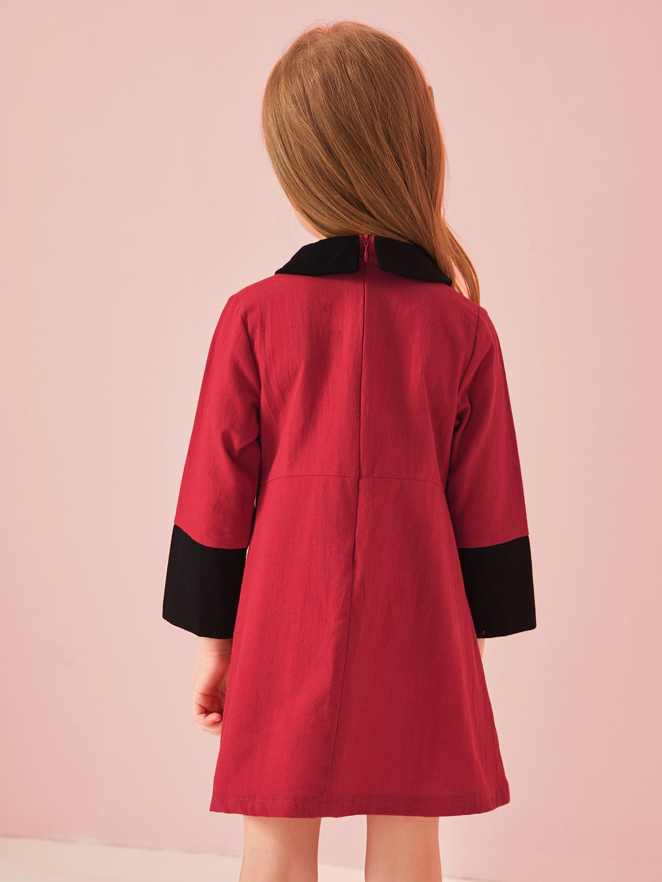 Toddler Girls Contrast Panel Ruffle Trim A-line Dress