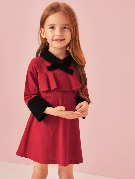 Toddler Girls Contrast Panel Ruffle Trim A-line Dress