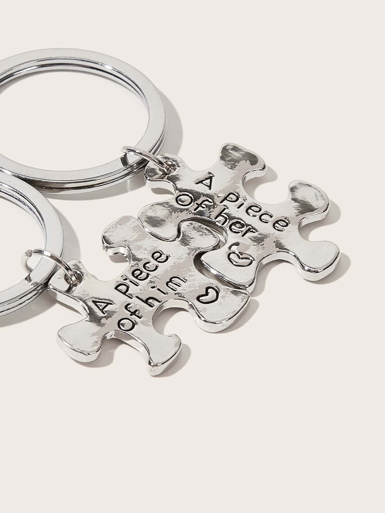 2pcs Letter Engraved Couple Keychain