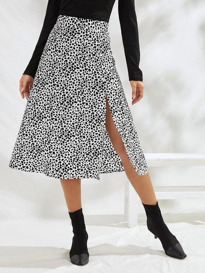 Dalmatian Print Split Thigh A-line Skirt
