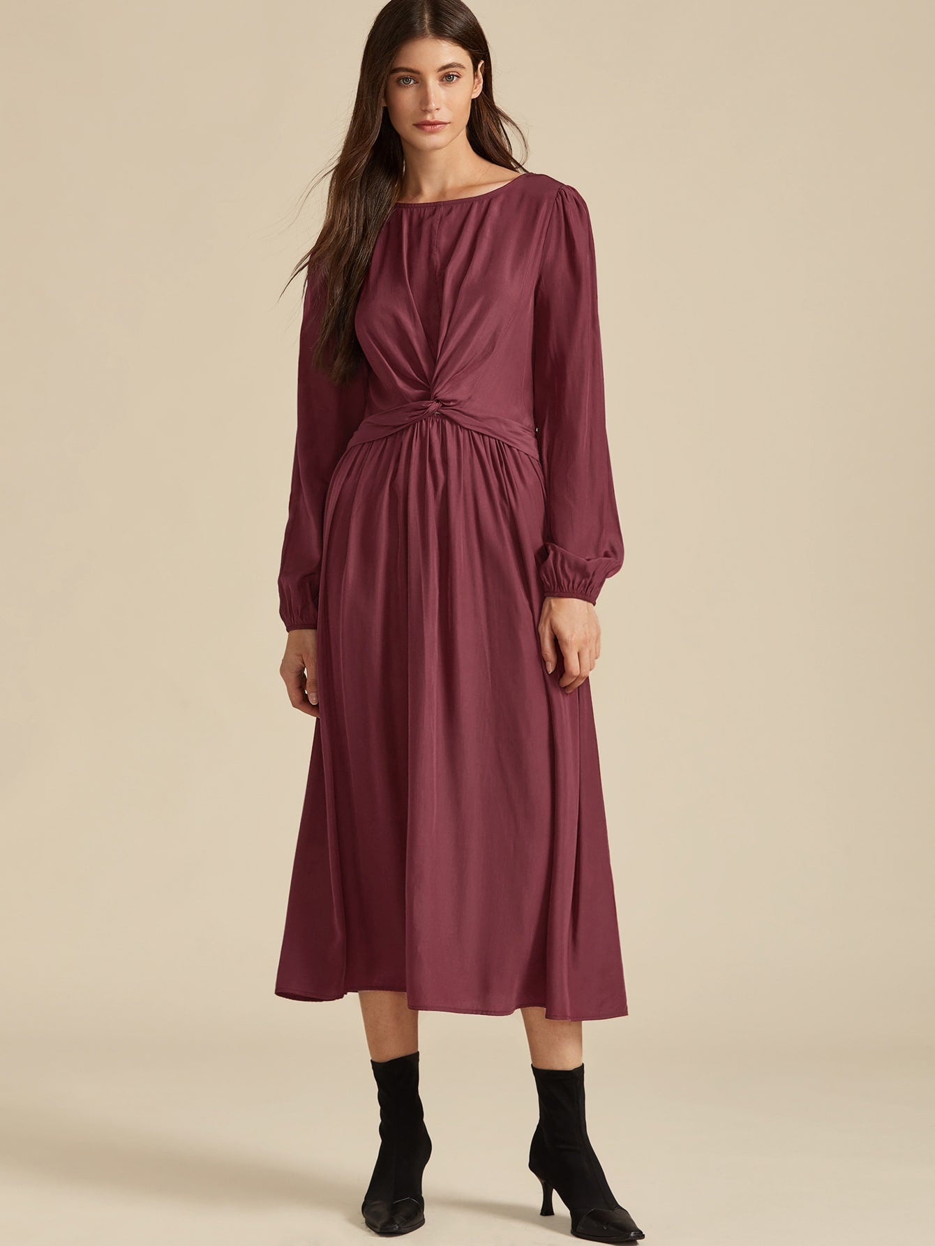Twist Front Shirred Back A-line Dress | Amy's Cart Singapore