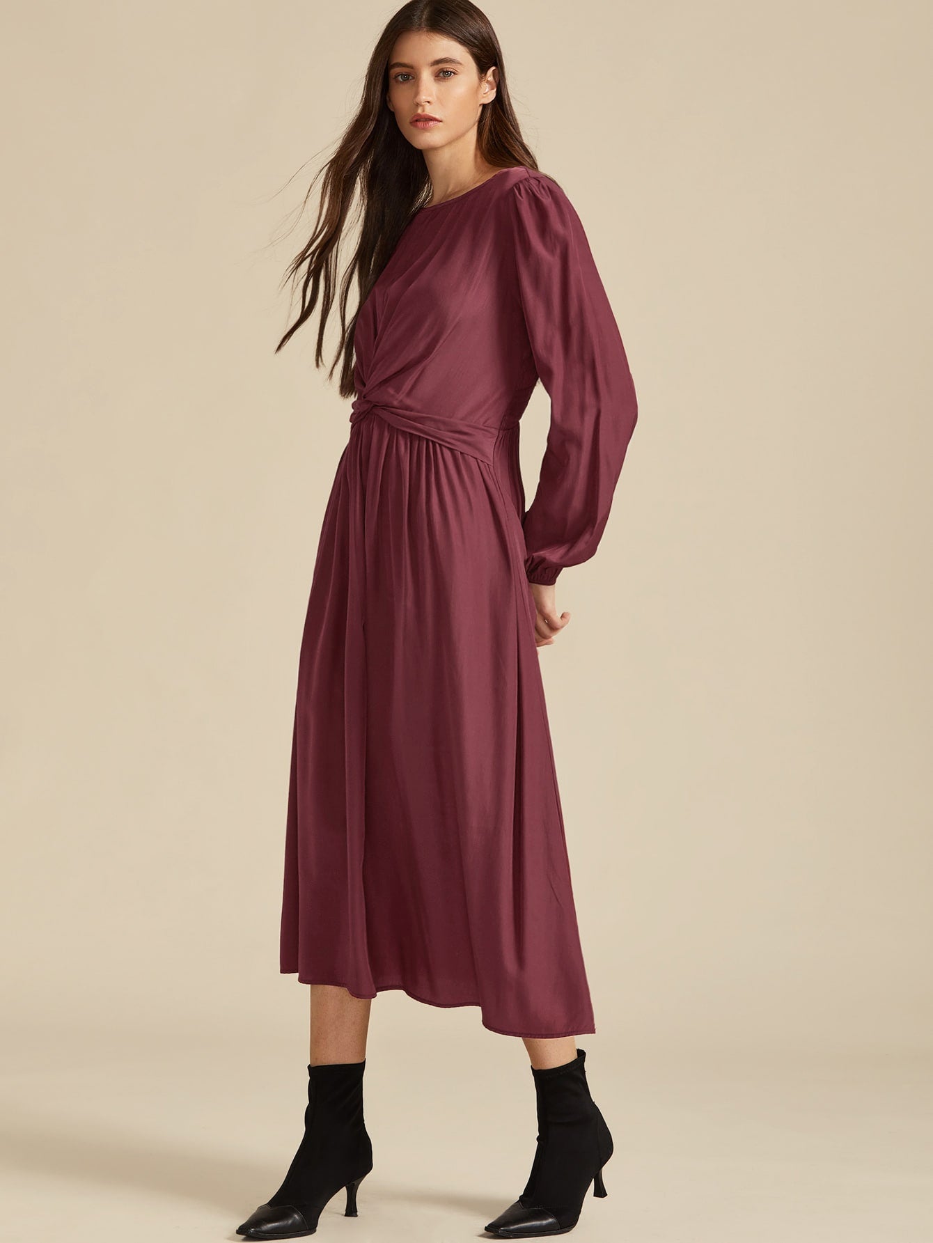 Twist Front Shirred Back A-line Dress | Amy's Cart Singapore