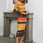 Glamaker Striped Backless Bardot Rib-knit Bodycon Dress