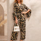 Cheetah Print Surplice Front Ruffle Sleeve Jumpsuit