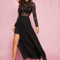 Zip Back Split Thigh Sheer Lace Dress Without Bra