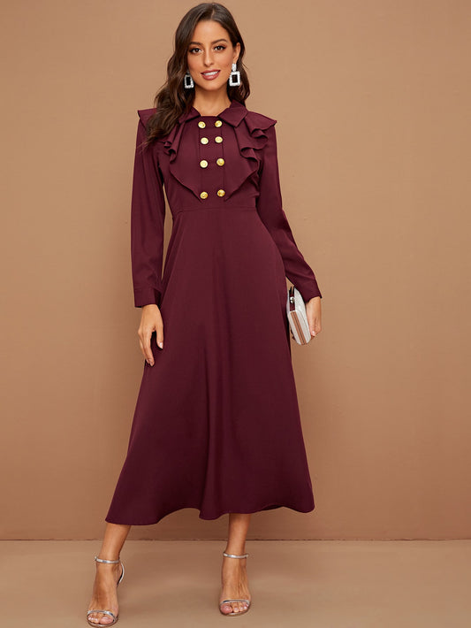 Double Breasted Ruffle Trim Dress