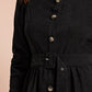 Button Front Belted Corduroy Flare Dress