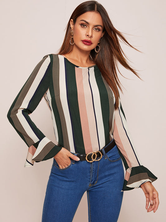 Ruffle Cuff Striped Top
